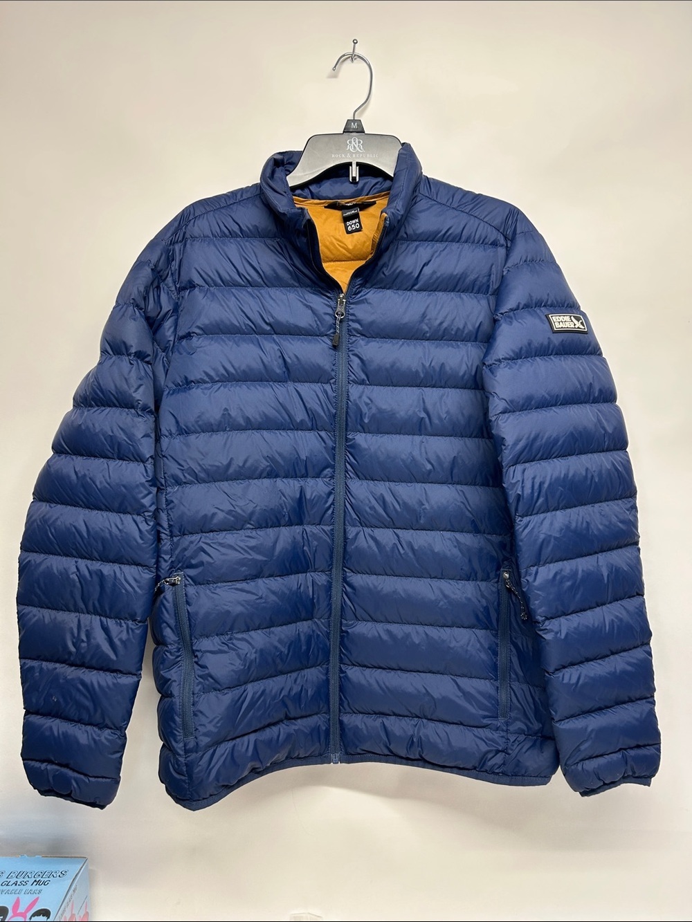 Eddie Bauer 650 down puffer coat men’s size medium packable blue navy